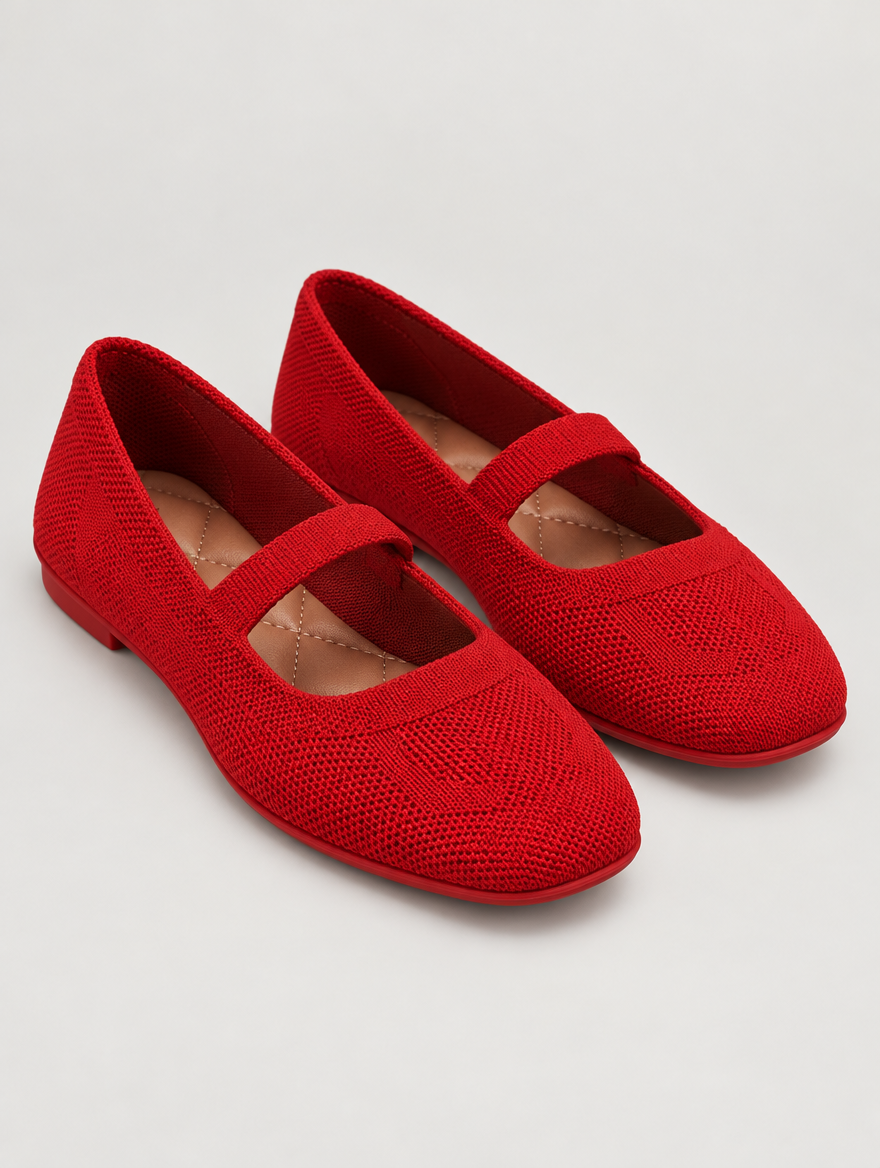 Miriam – Mocassin en maille femme – Rouge — vue trois quarts