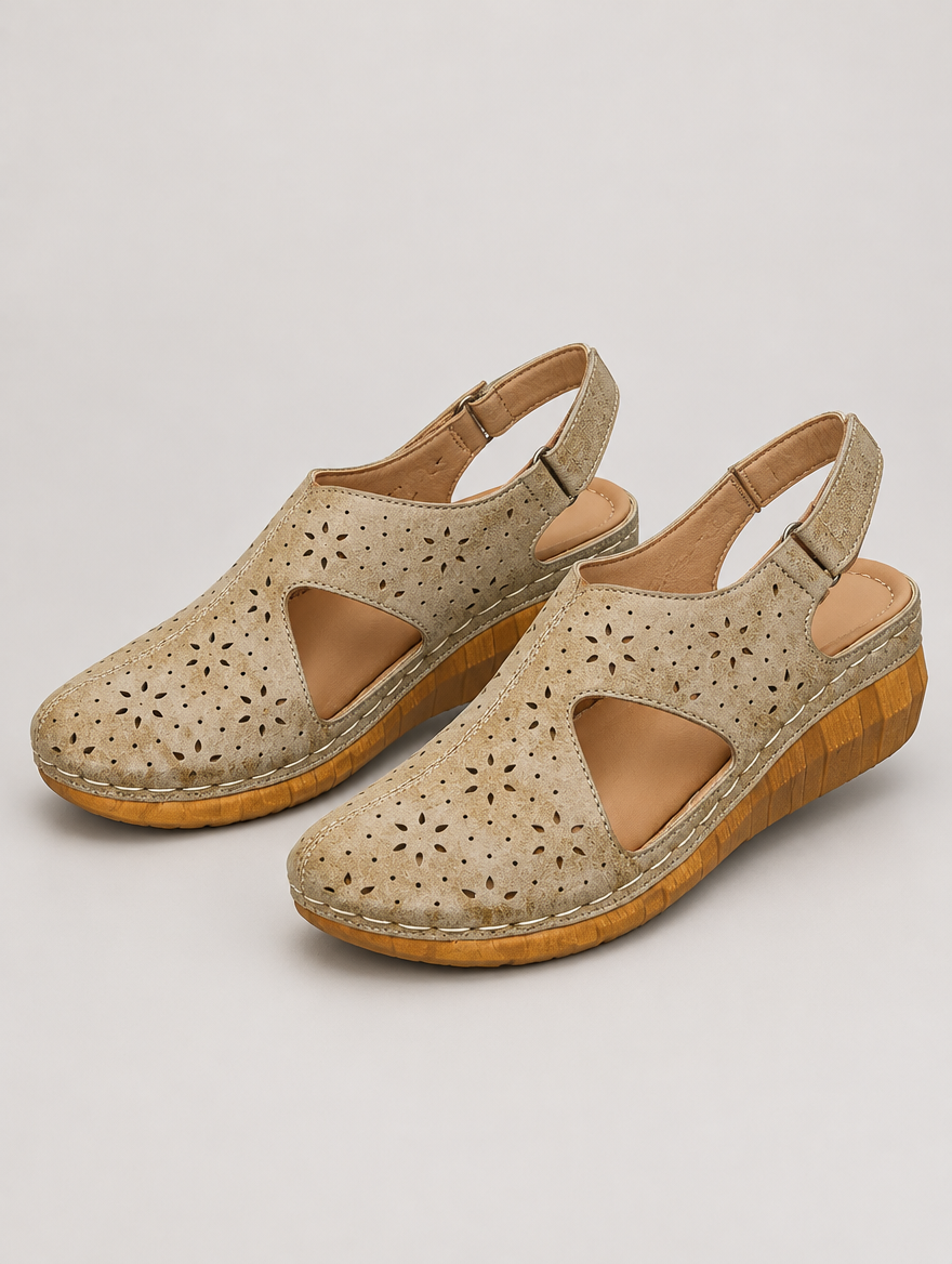 Monique – Sandale compensée plage femme – Kaki — vue trois quarts