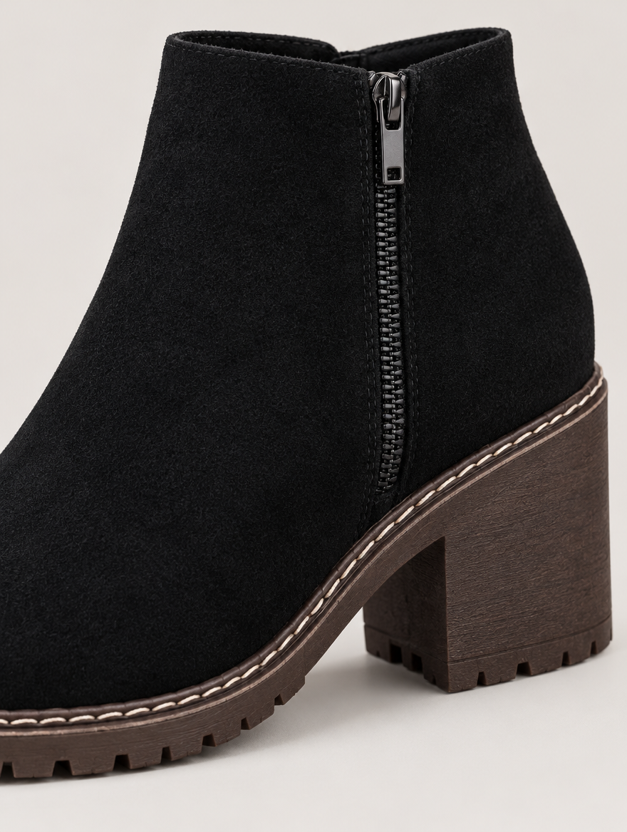 Priscille – Bottine zippée à talon épais femme – Noir — détail