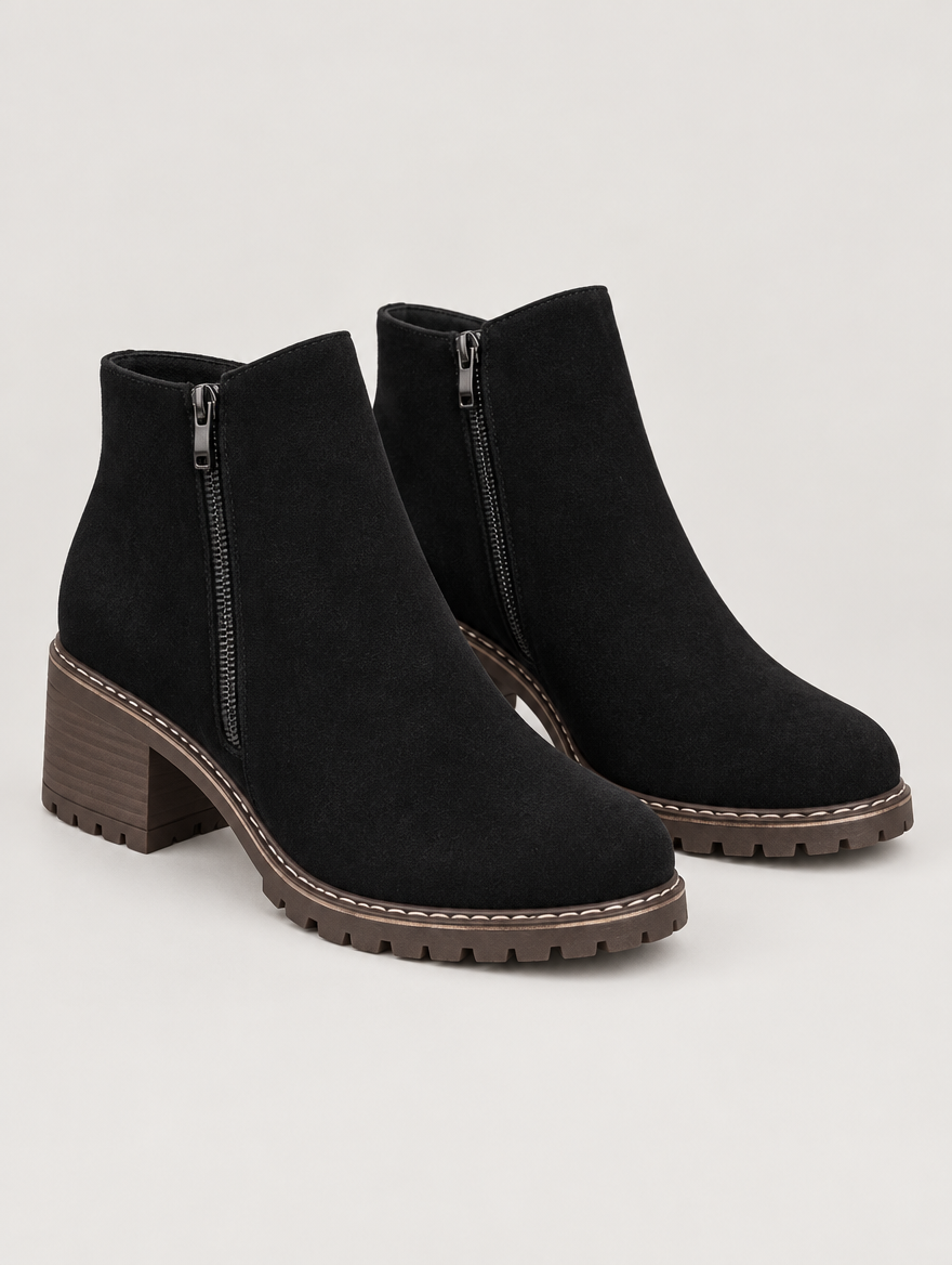 Priscille – Bottine zippée à talon épais femme – Noir — vue trois quarts