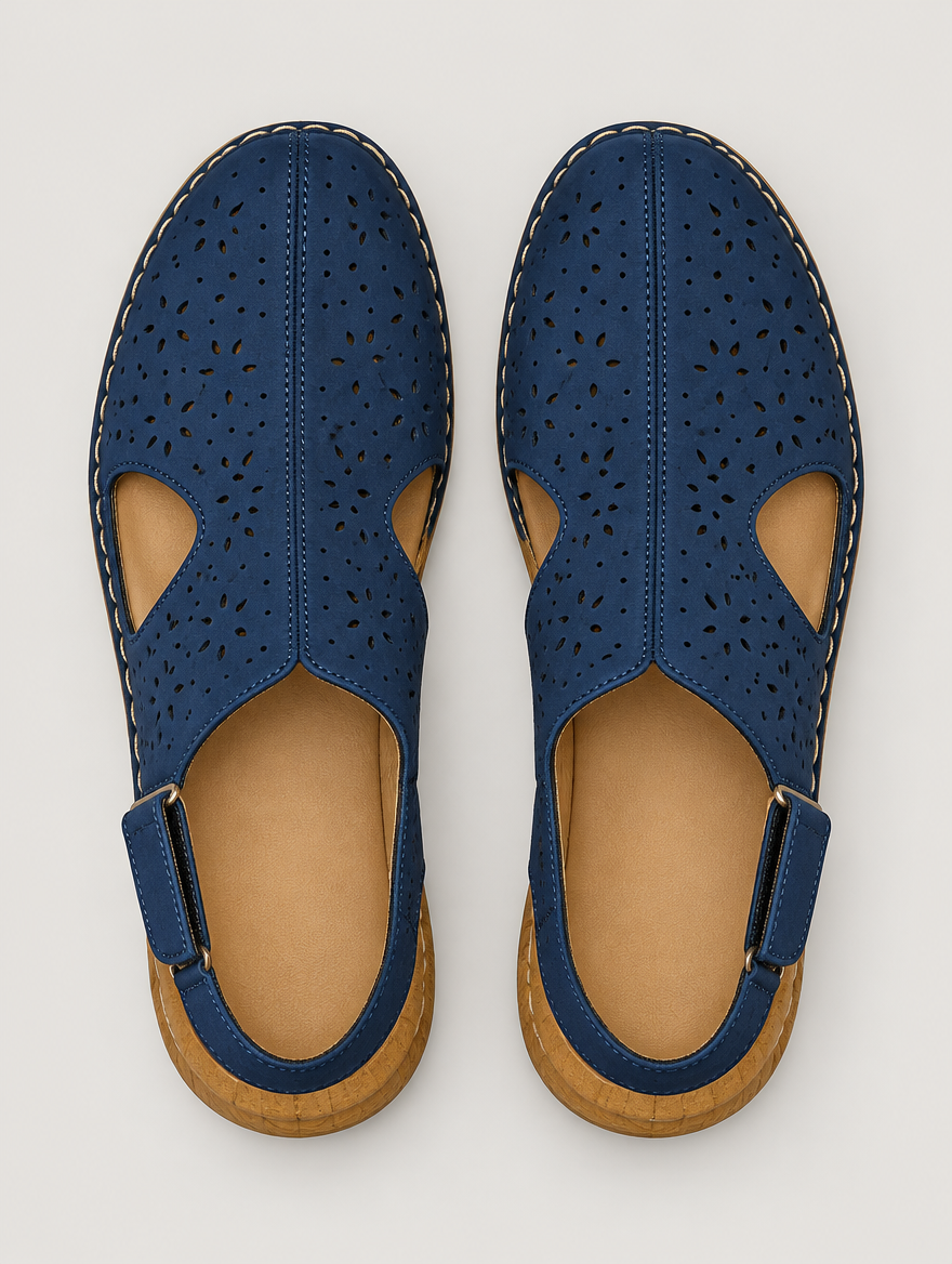 Monique – Sandale compensée plage femme – Bleu — vue du dessus