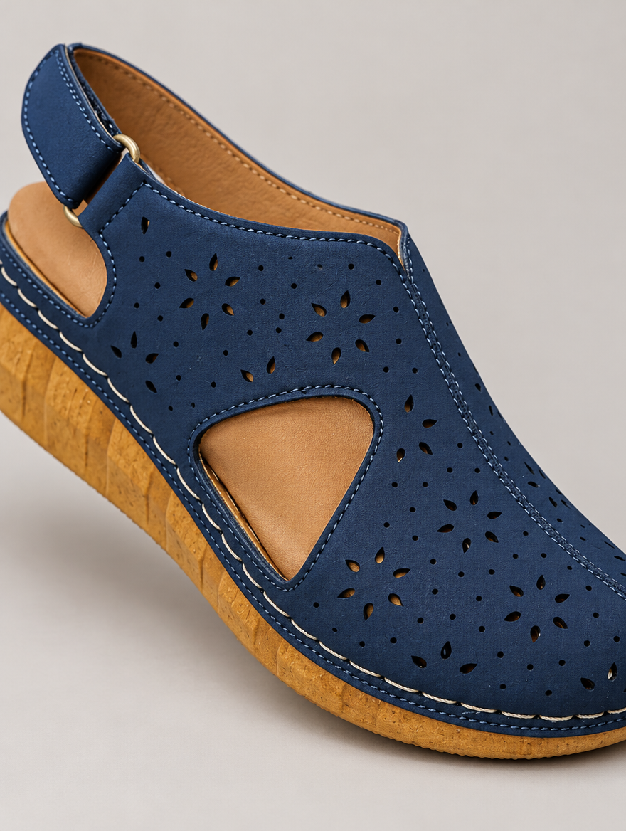 Monique – Sandale compensée plage femme – Bleu — détail