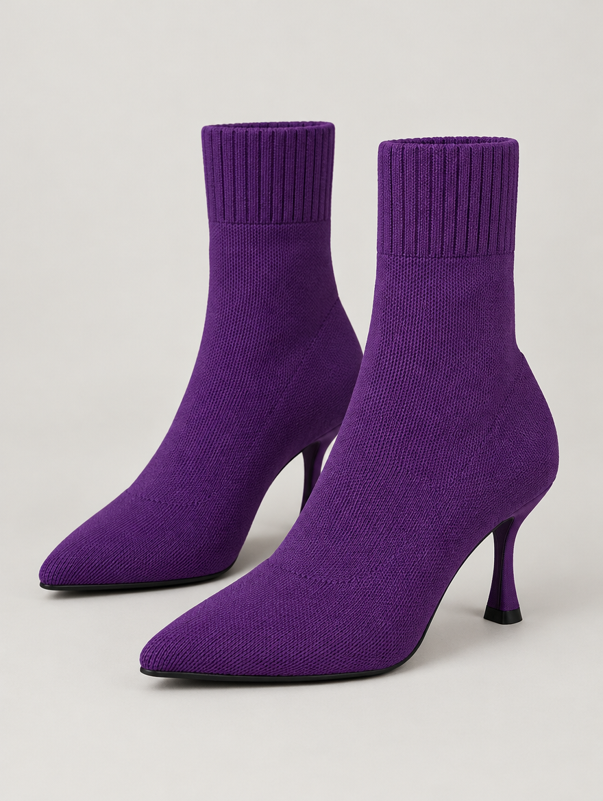Nellie – Bottine chaussette à talon femme – Violet — vue trois quarts