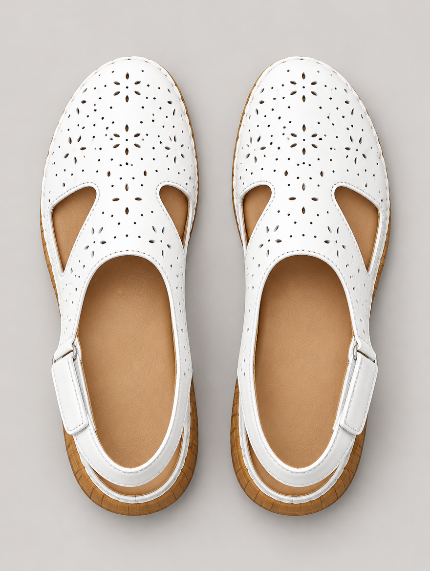 Monique – Sandale compensée plage femme – Blanc — vue du dessus