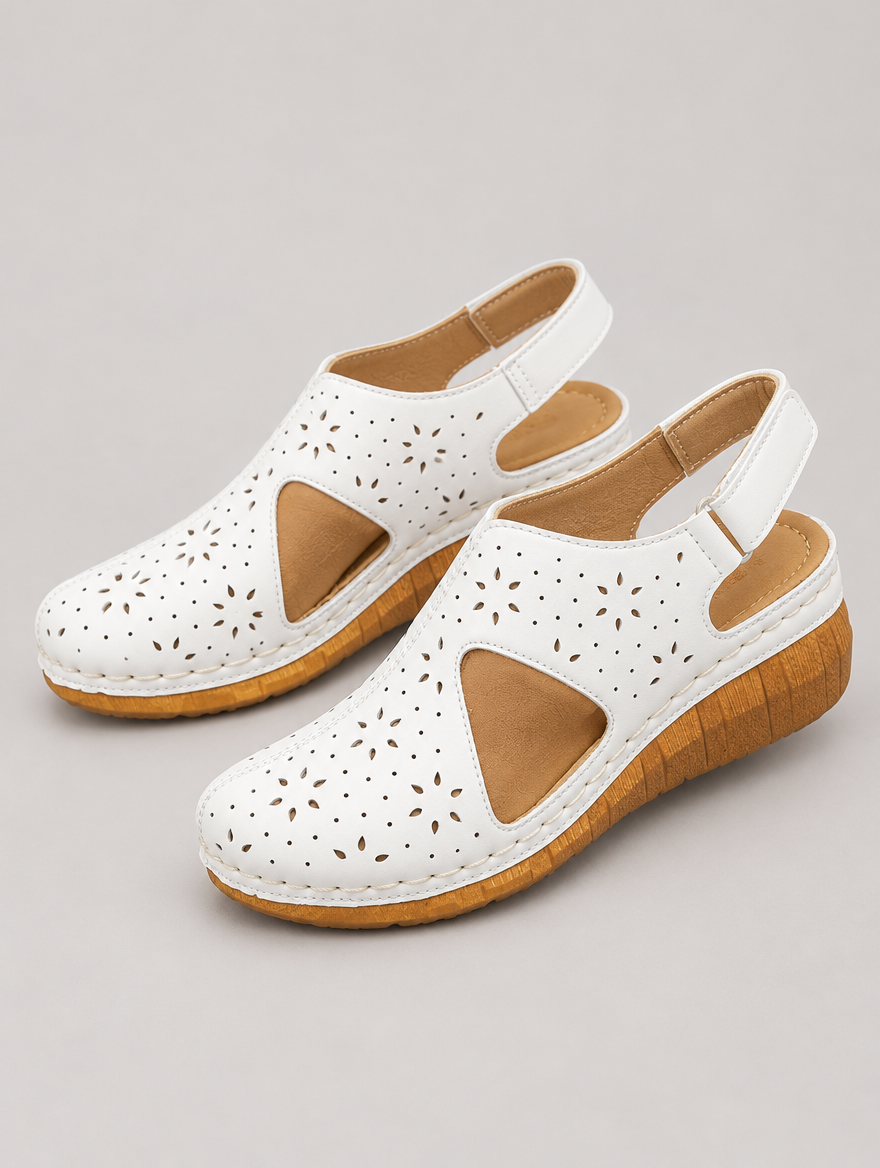Monique – Sandale compensée plage femme – Blanc — vue trois quarts