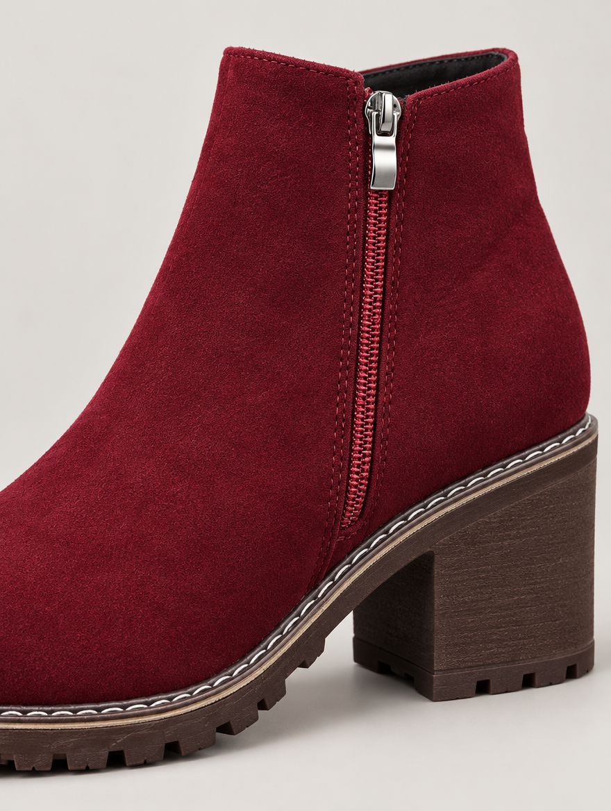 Priscille – Bottine zippée à talon épais femme – Bordeaux — détail
