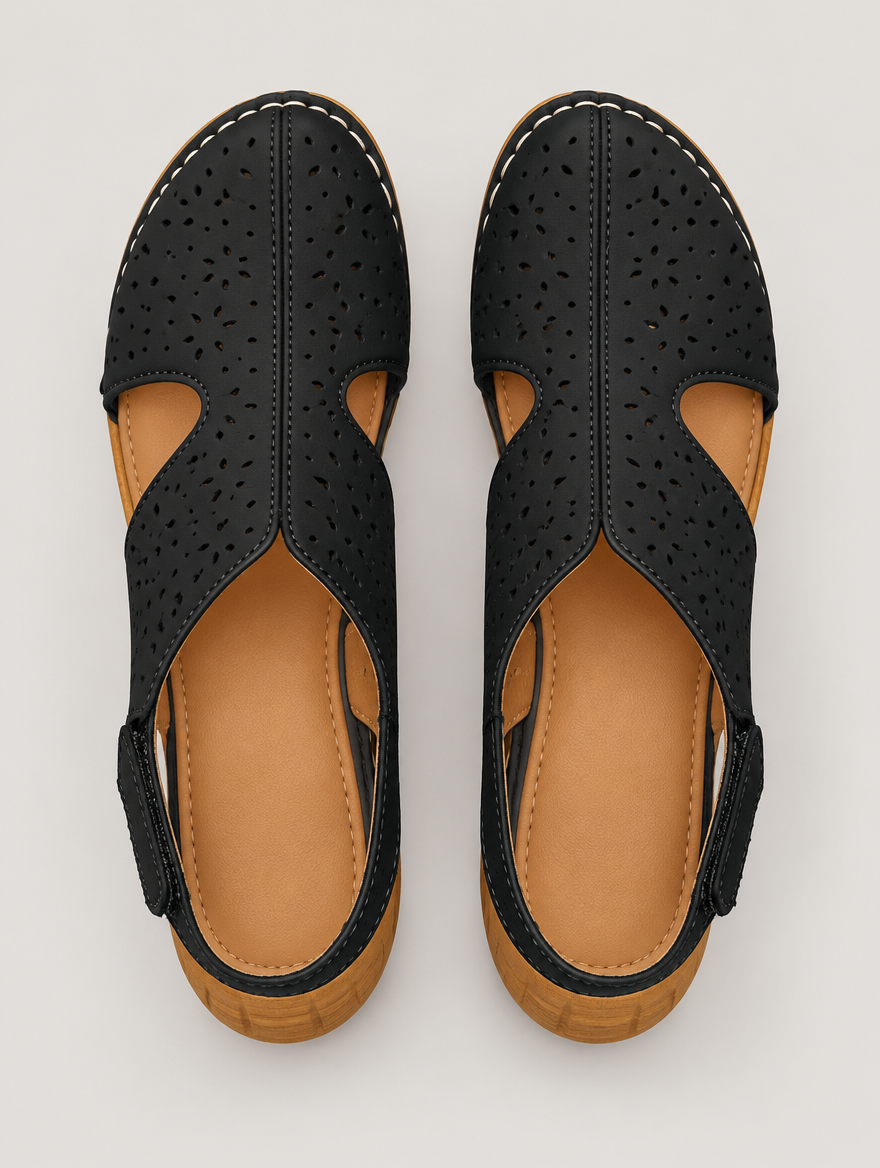 Monique – Sandale compensée plage femme – Noir — vue du dessus
