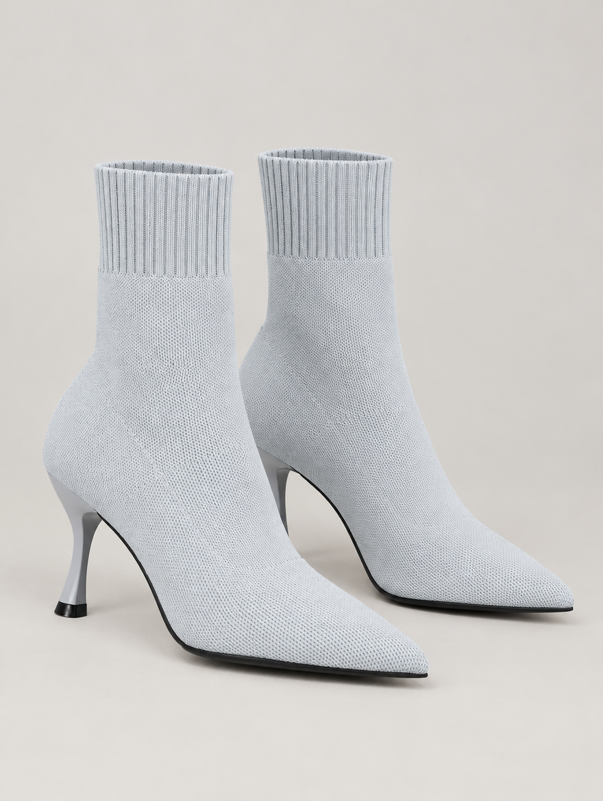 Nellie – Bottine chaussette à talon femme – Gris clair — vue trois quarts