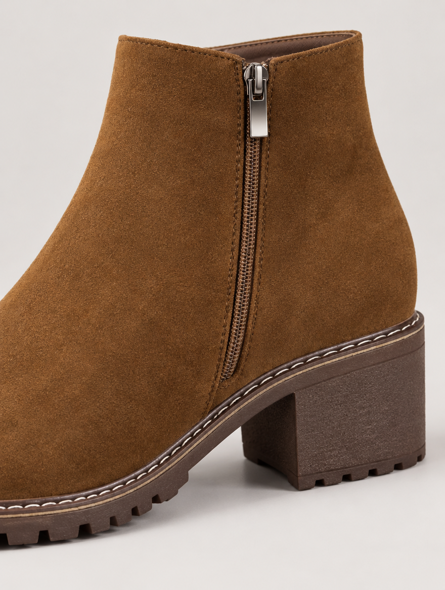 Priscille – Bottine zippée à talon épais femme – Marron — détail