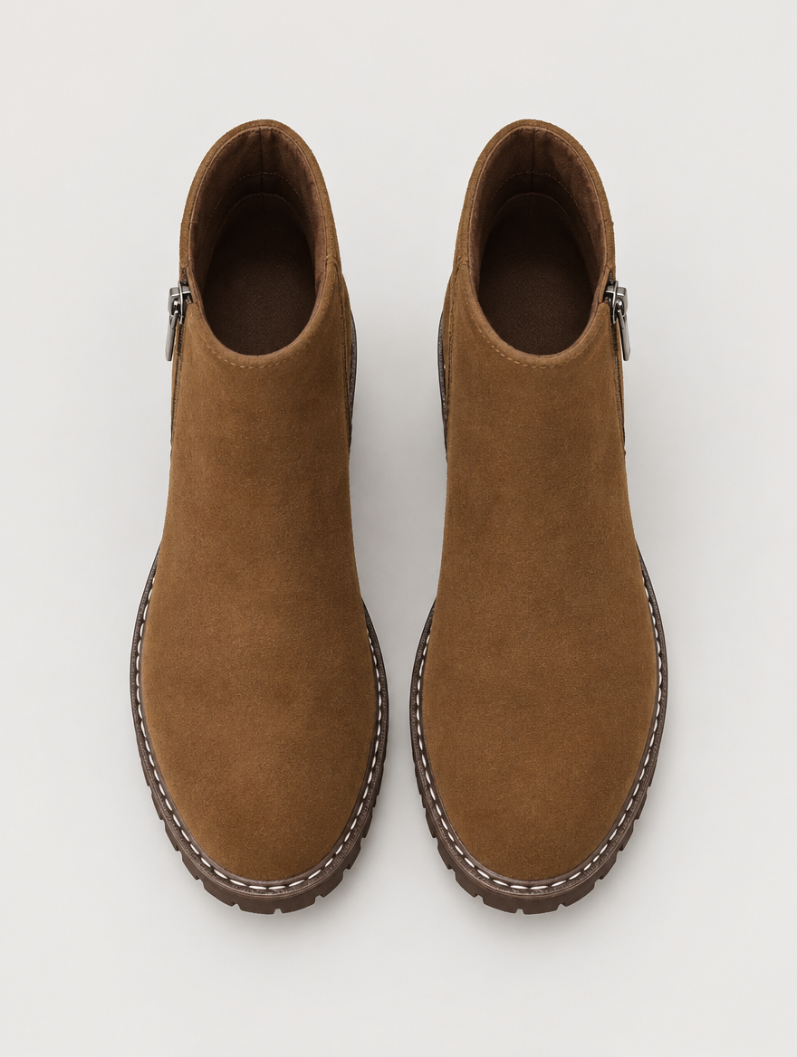Priscille – Bottine zippée à talon épais femme – Marron — vue du dessus