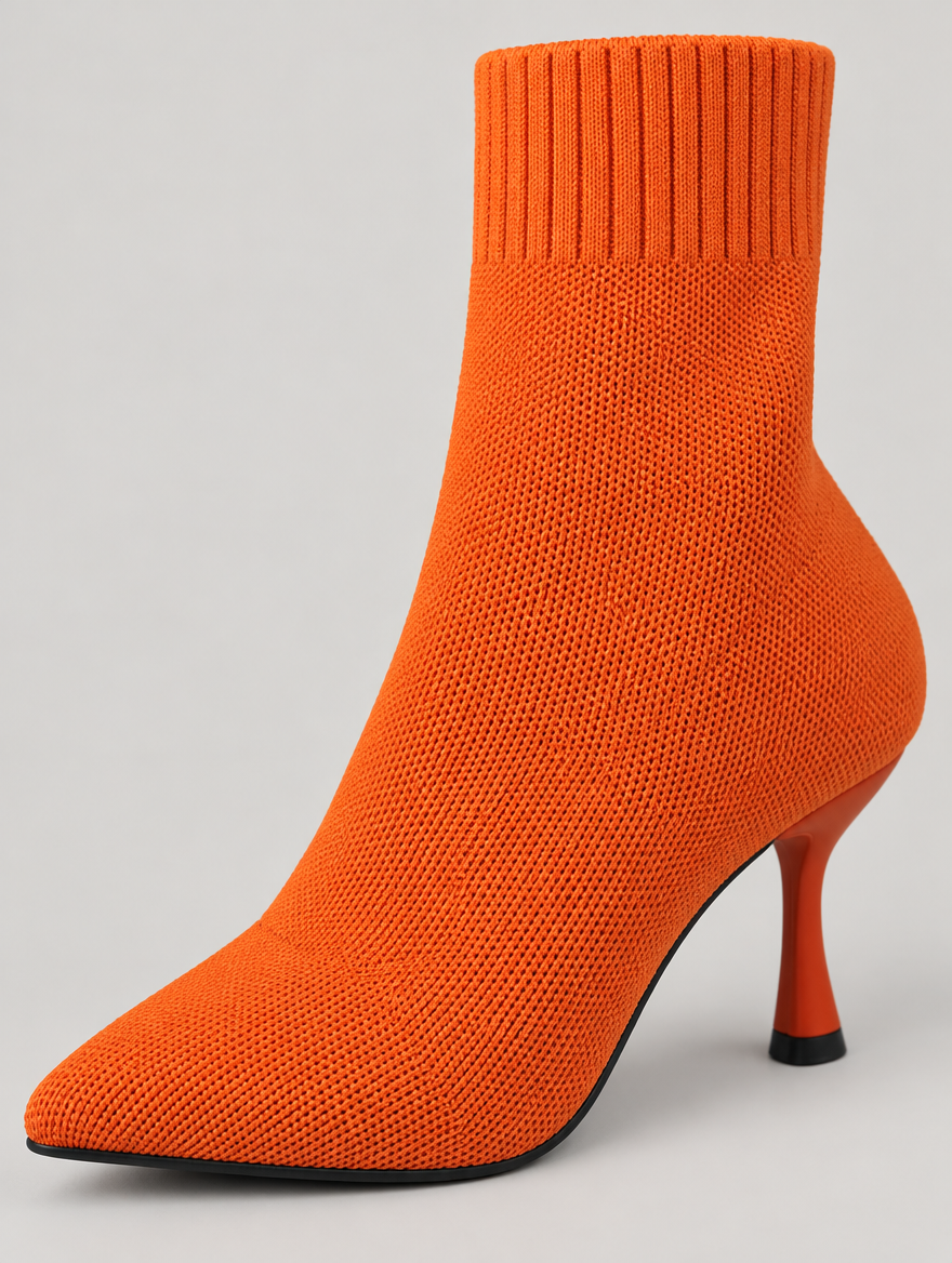 Nellie – Bottine chaussette à talon femme – Orange — détail