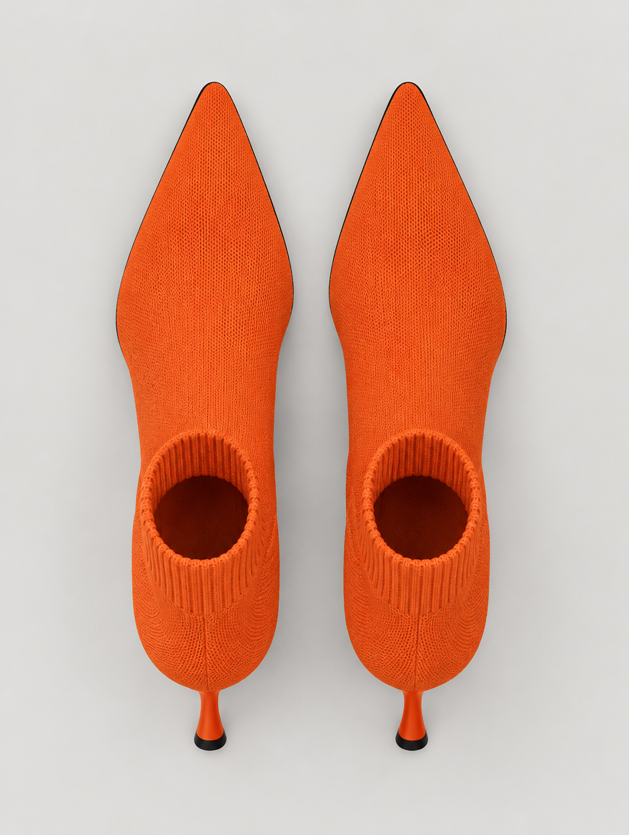 Nellie – Bottine chaussette à talon femme – Orange — vue du dessus