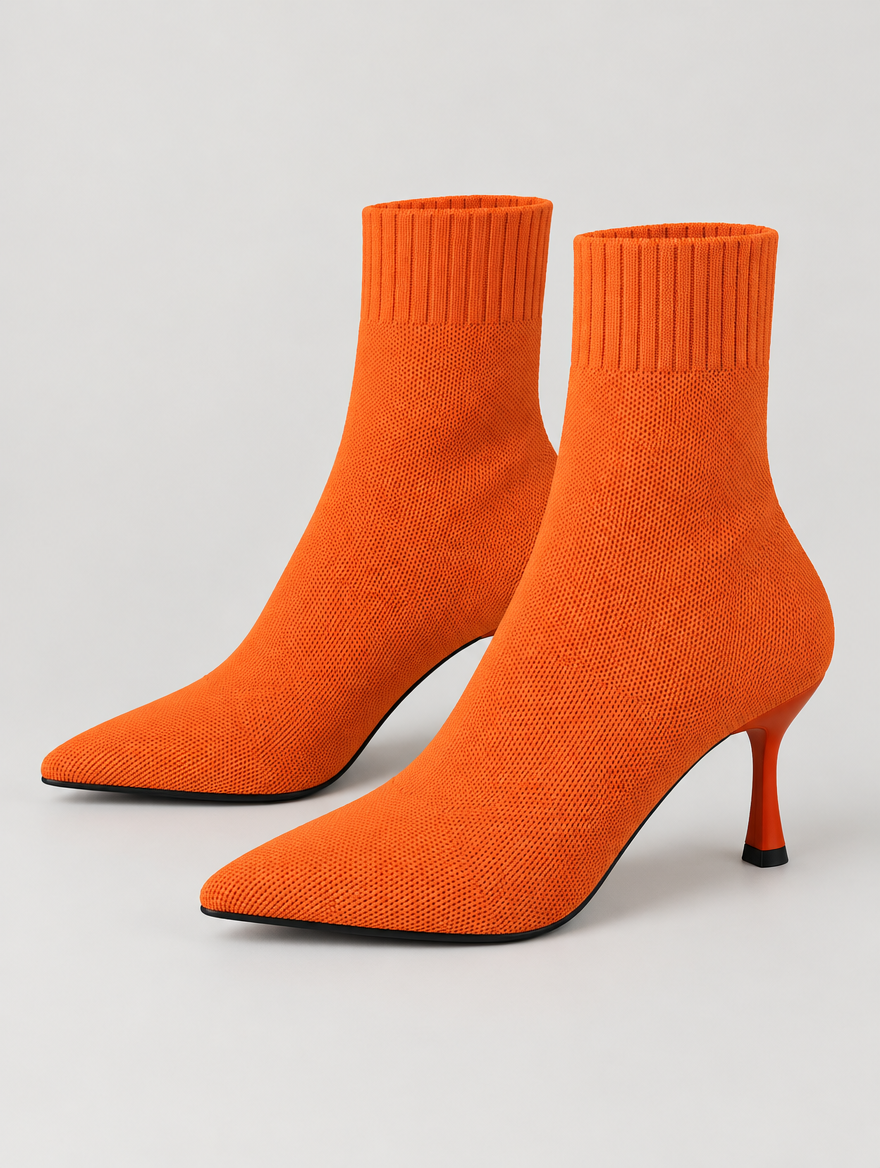 Nellie – Bottine chaussette à talon femme – Orange — vue trois quarts