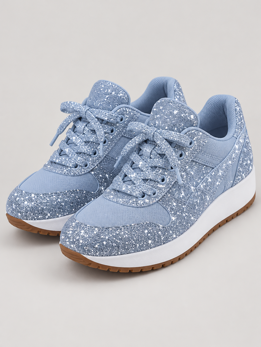 Olympe – Basket plateforme à lacets femme – Bleu clair — vue trois quarts
