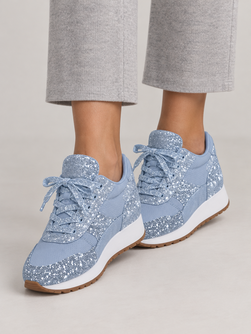 Olympe – Basket plateforme à lacets femme – Bleu clair — portée