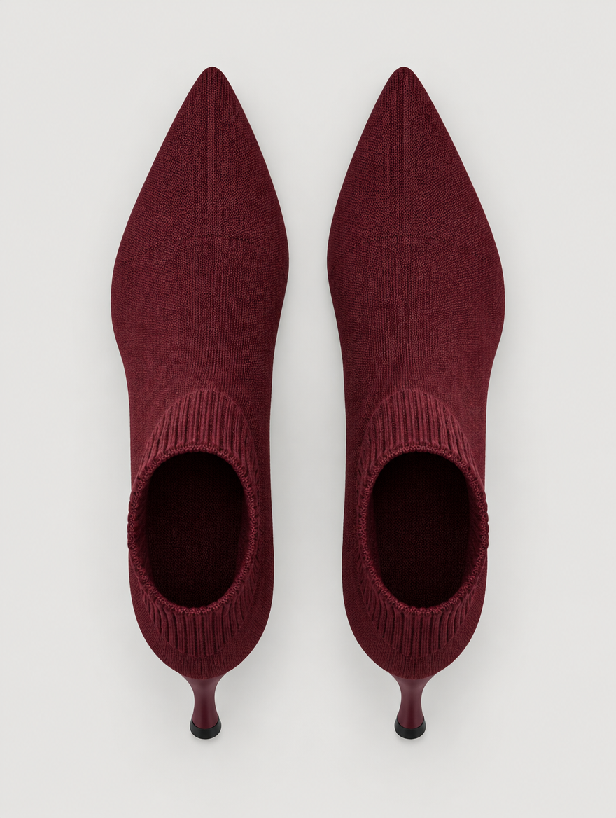 Nellie – Bottine chaussette à talon femme – Bordeaux — vue du dessus