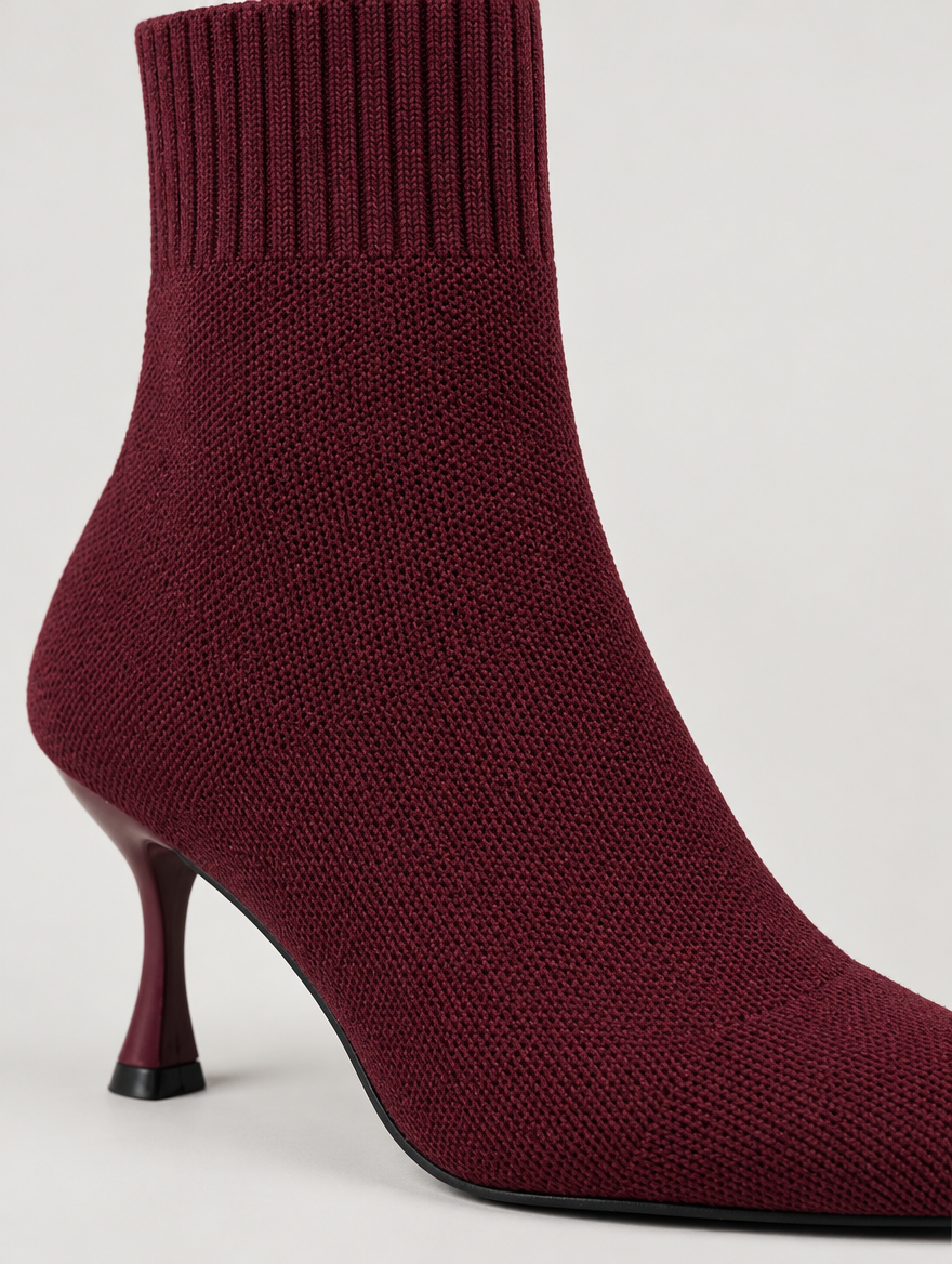 Nellie – Bottine chaussette à talon femme – Bordeaux — détail