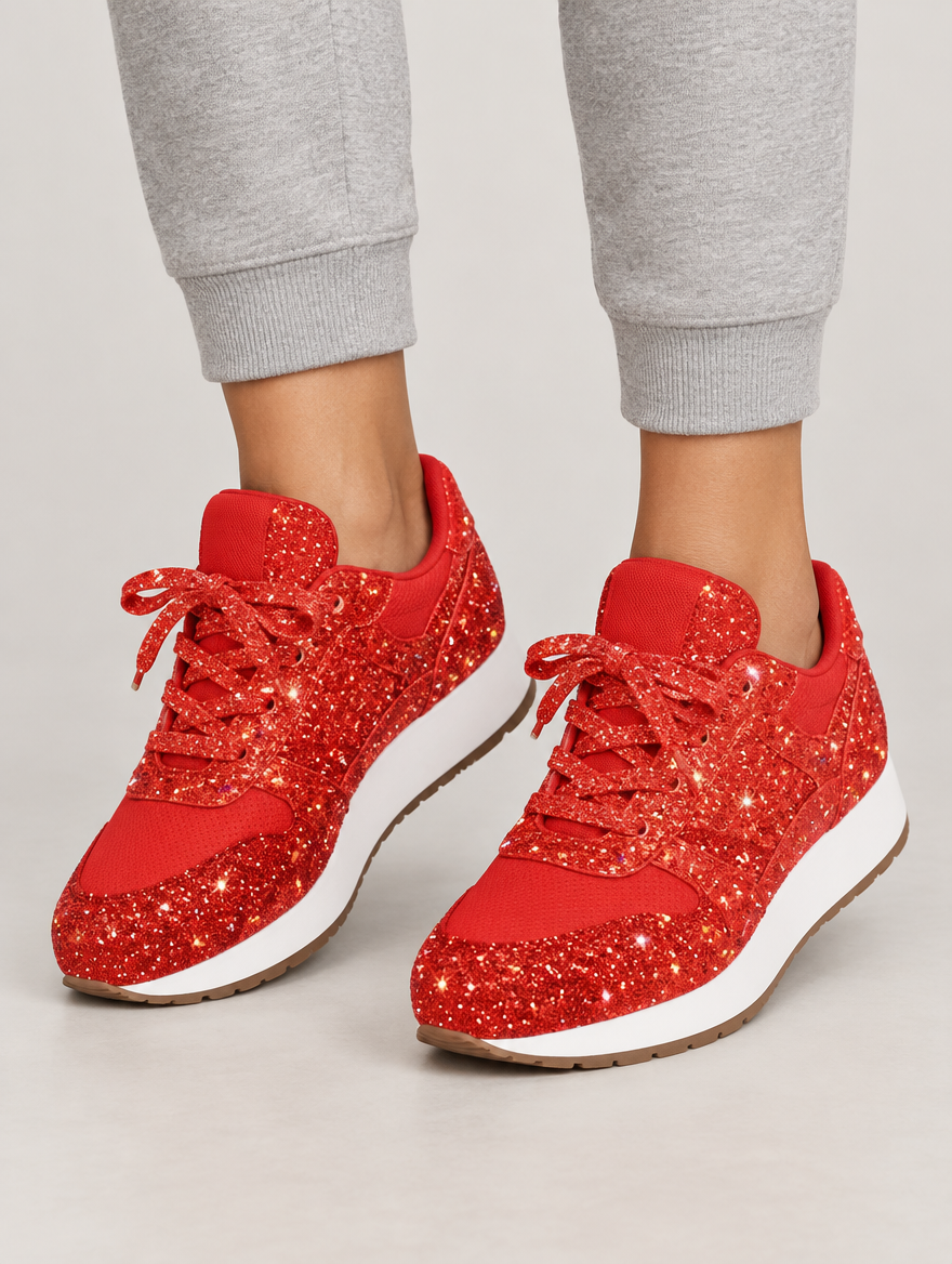 Olympe – Basket plateforme à lacets femme – Rouge — portée