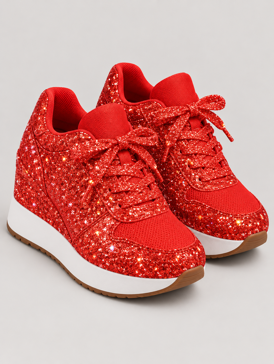 Olympe – Basket plateforme à lacets femme – Rouge — vue trois quarts