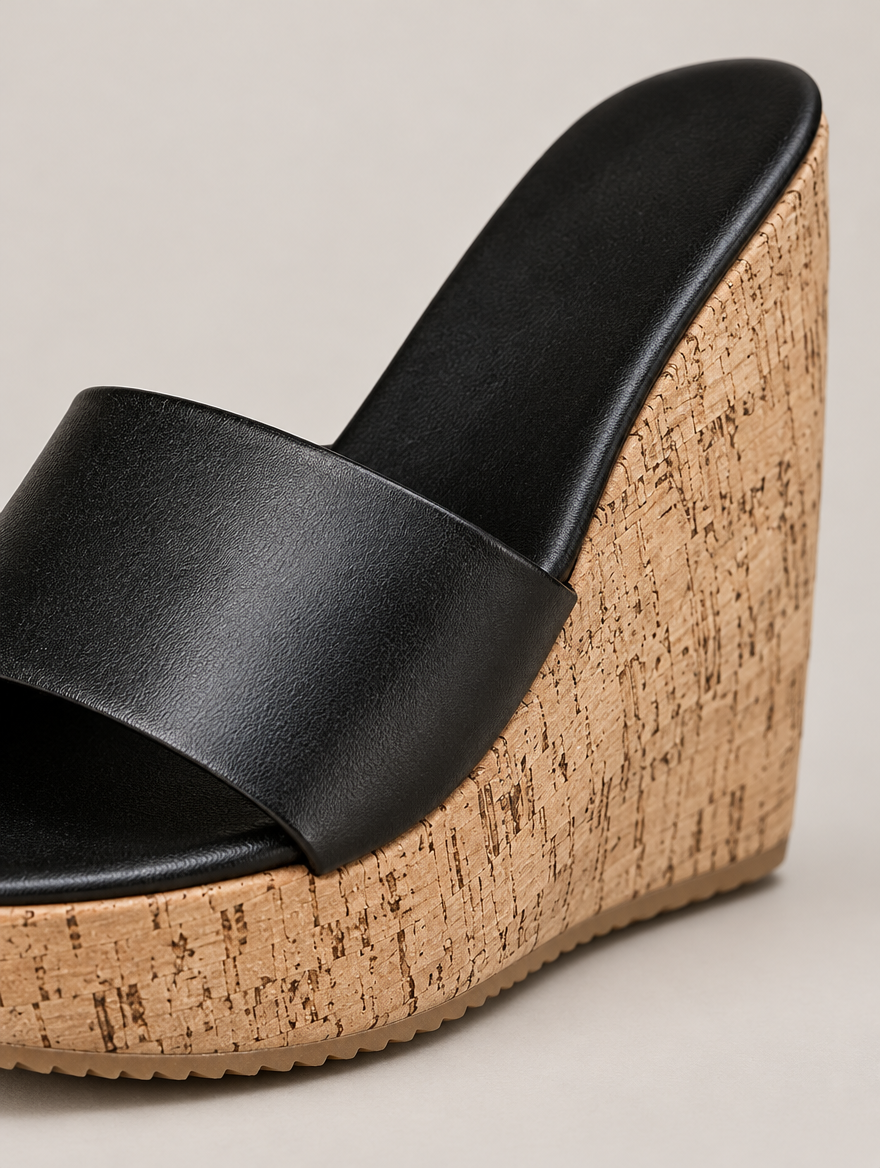 Nicolette – Mule compensée à talon haut femme – Noir — détail