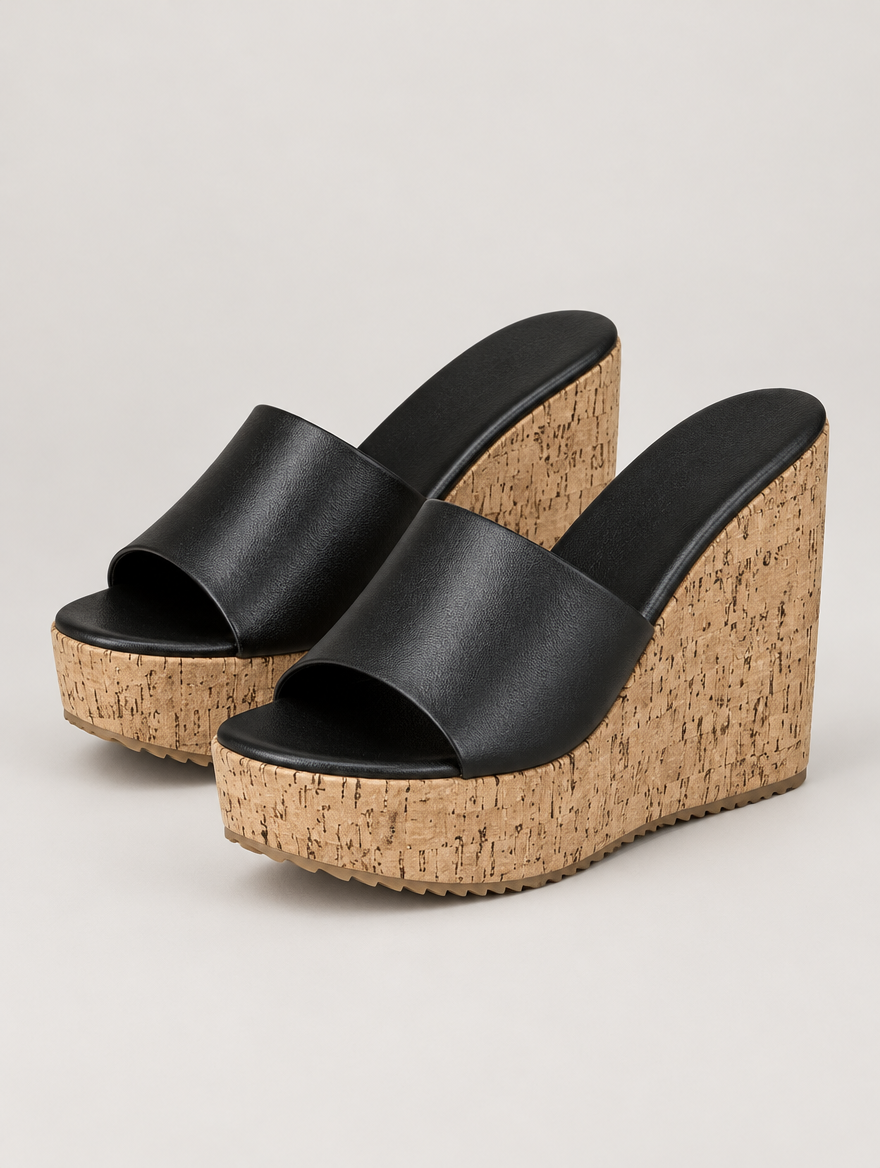 Nicolette – Mule compensée à talon haut femme – Noir — vue trois quarts