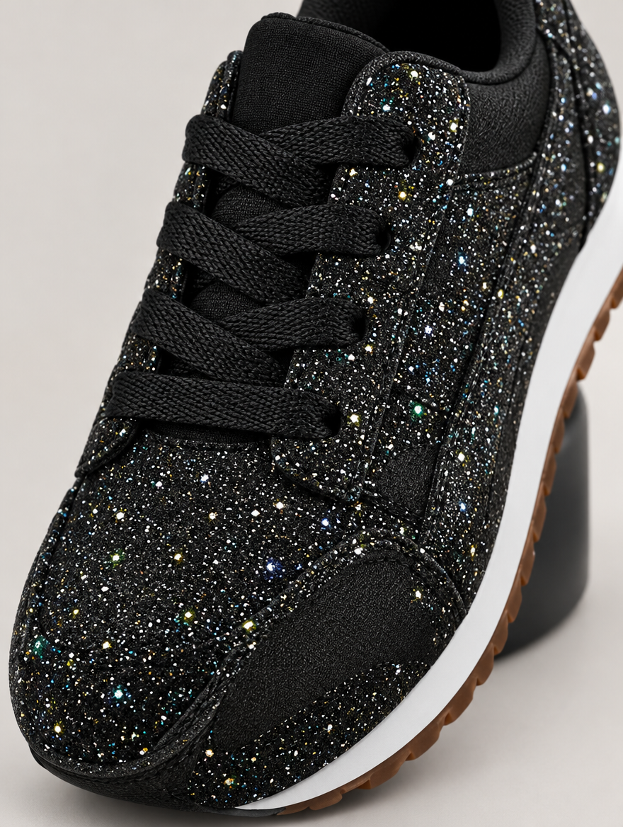 Olympe – Basket plateforme à lacets femme – Noir — détail