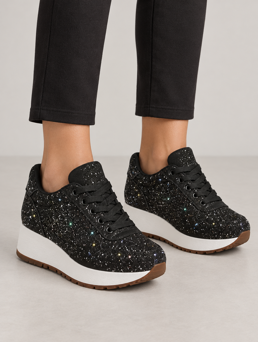 Olympe – Basket plateforme à lacets femme – Noir — portée
