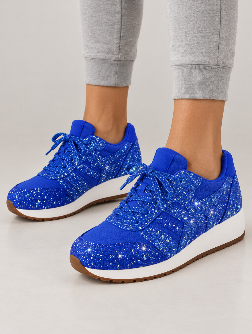 Olympe – Basket plateforme à lacets femme – Bleu — portée