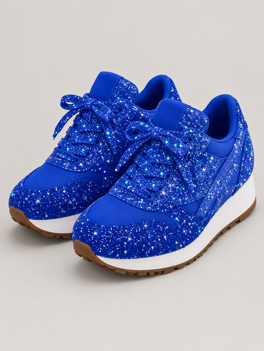 Olympe – Basket plateforme à lacets femme – Bleu — vue trois quarts