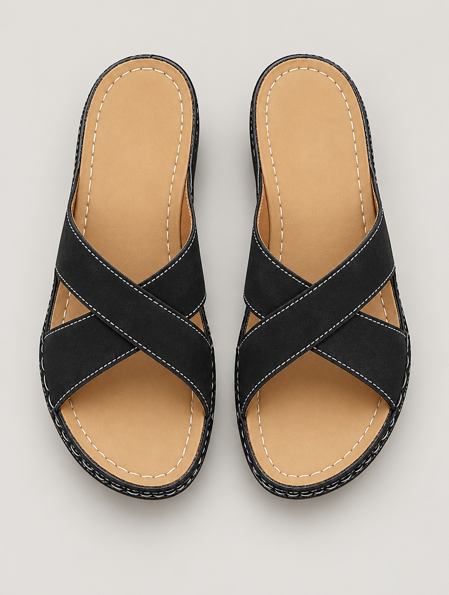 Oriane – Sandale compensée orthopédique femme – Noir — vue du dessus