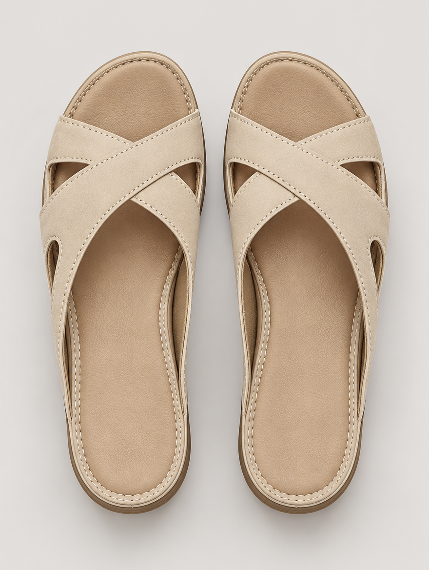 Oriane – Sandale compensée orthopédique femme – Beige — vue du dessus