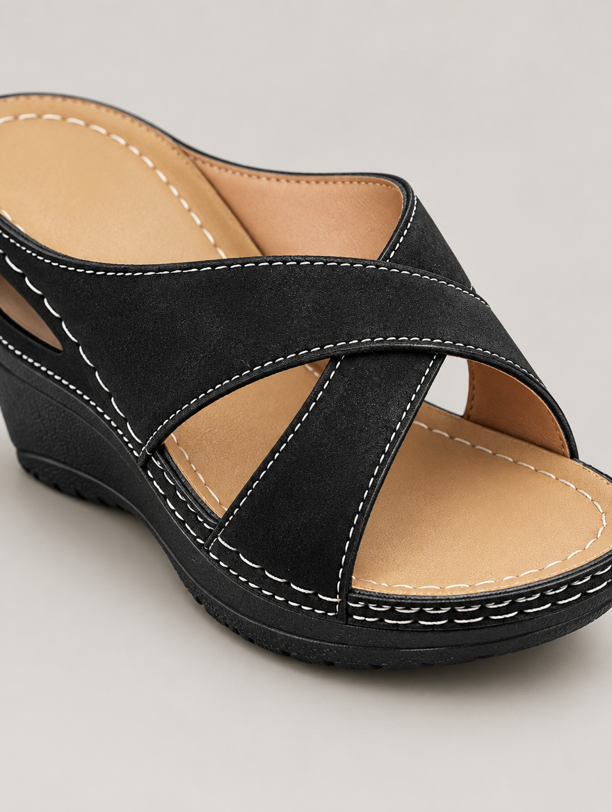 Oriane – Sandale compensée orthopédique femme – Noir — détail