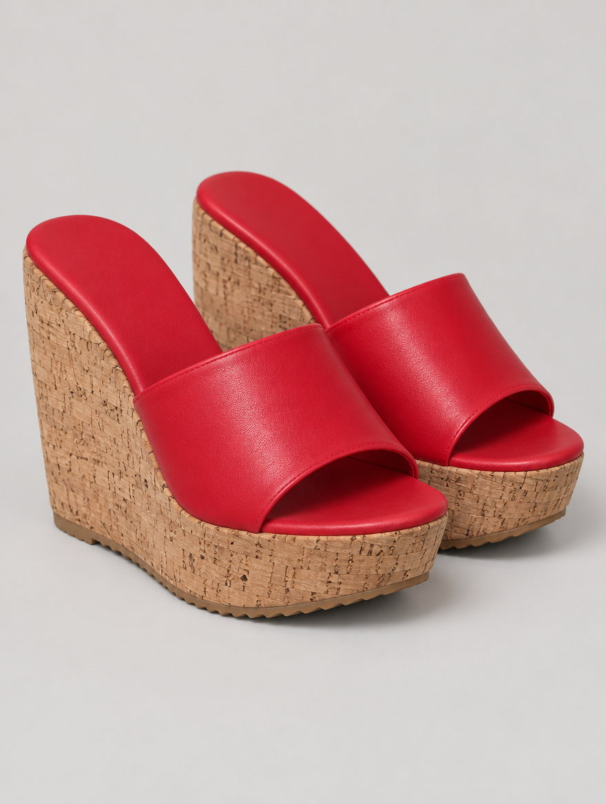 Nicolette – Mule compensée à talon haut femme – Rouge — vue trois quarts