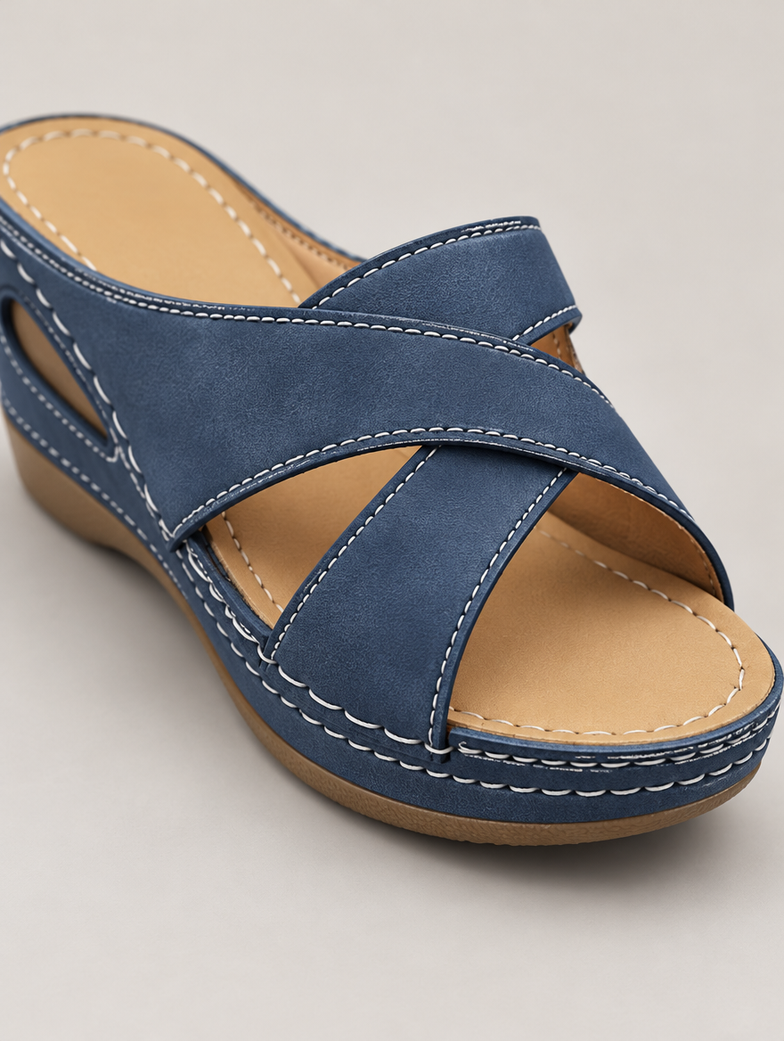 Oriane – Sandale compensée orthopédique femme – Bleu — détail