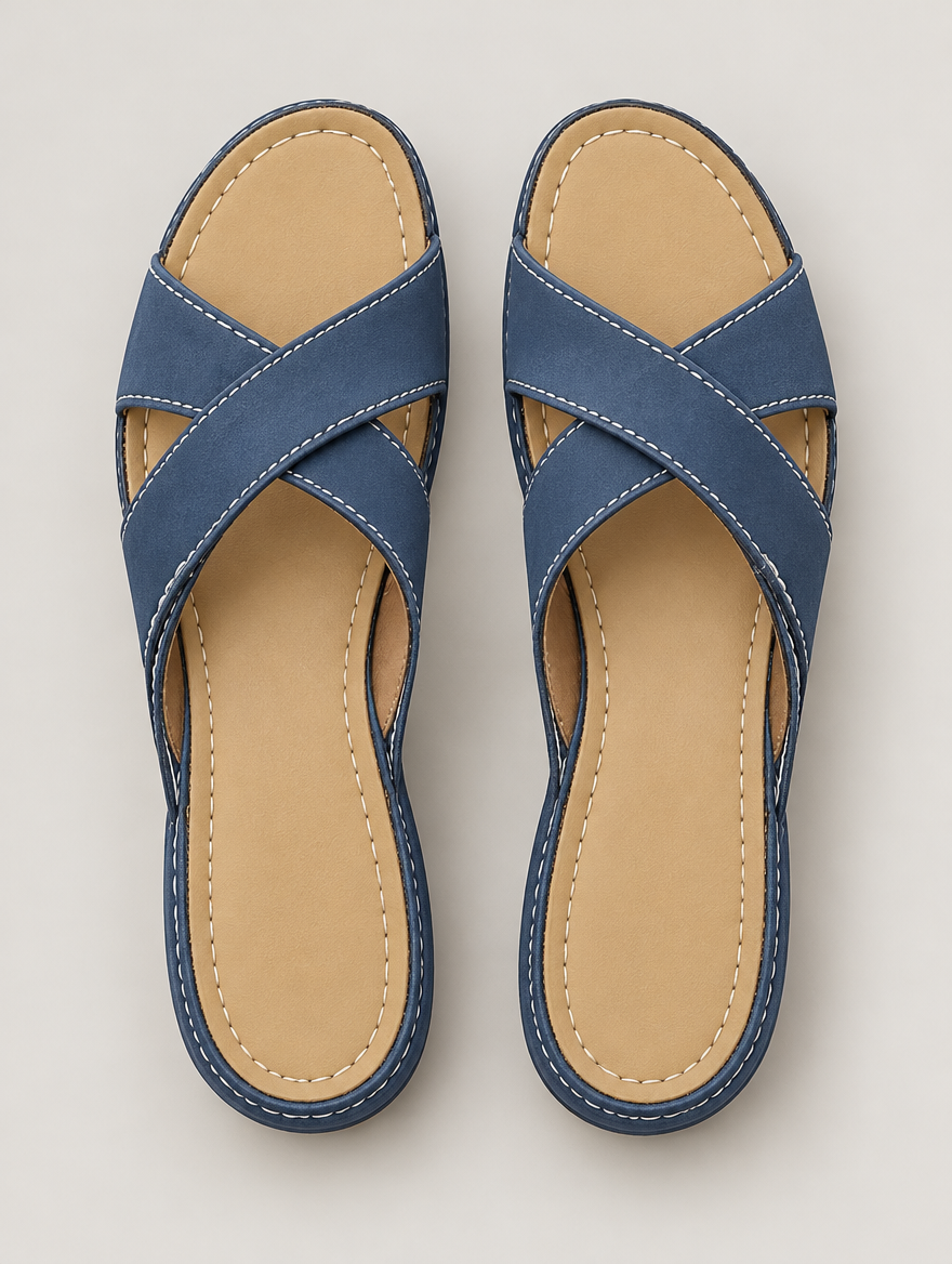 Oriane – Sandale compensée orthopédique femme – Bleu — vue du dessus