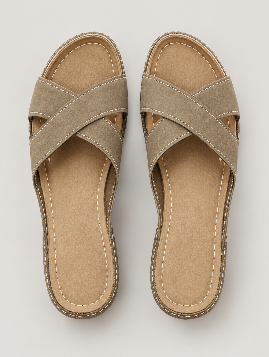 Oriane – Sandale compensée orthopédique femme – Kaki — vue du dessus