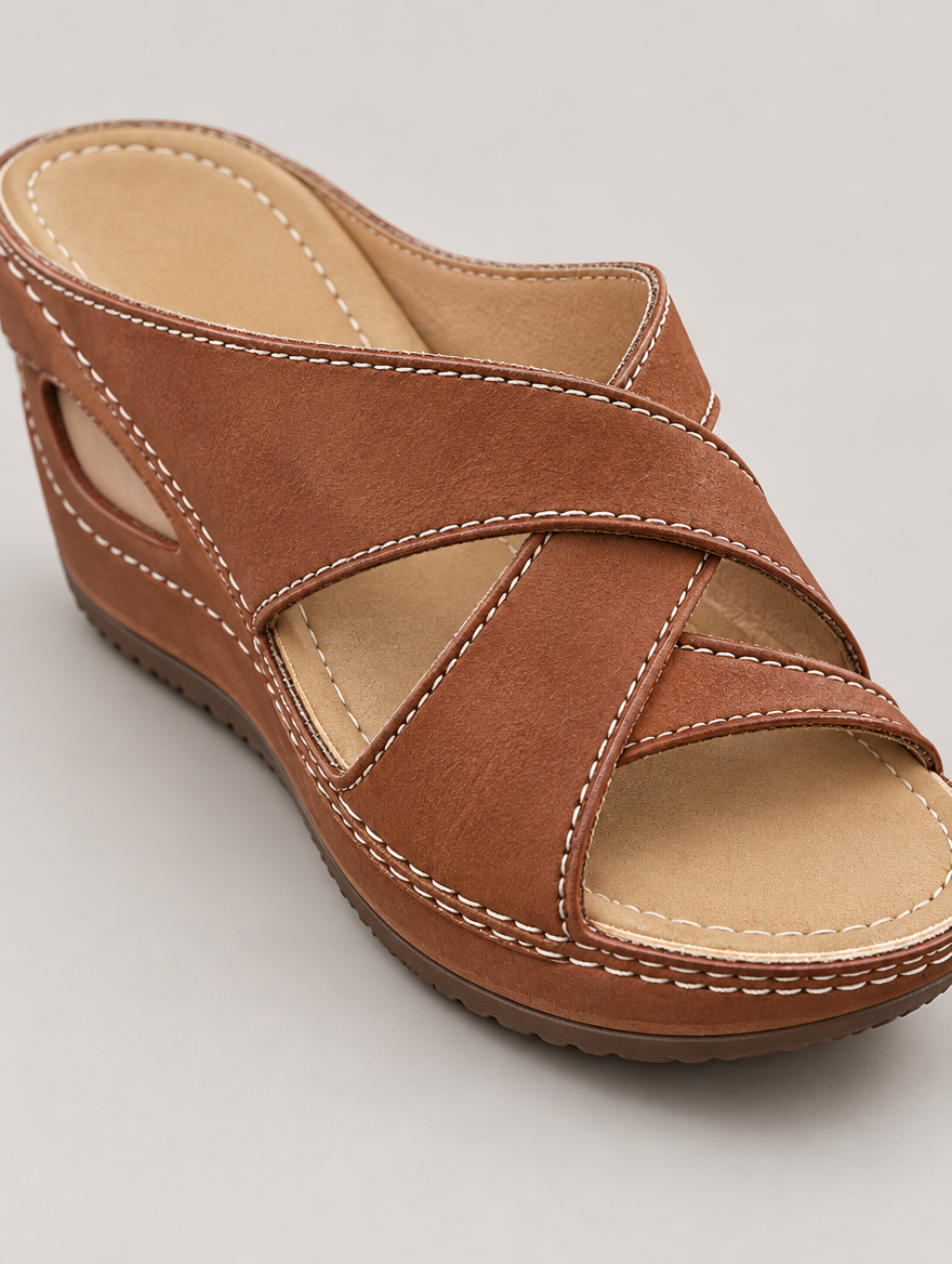 Oriane – Sandale compensée orthopédique femme – Marron — détail