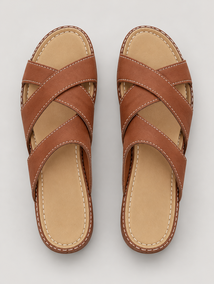 Oriane – Sandale compensée orthopédique femme – Marron — vue du dessus