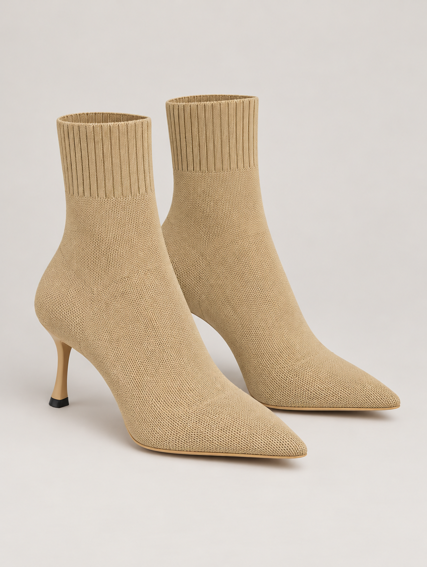 Nellie – Bottine chaussette à talon femme – Kaki — vue trois quarts