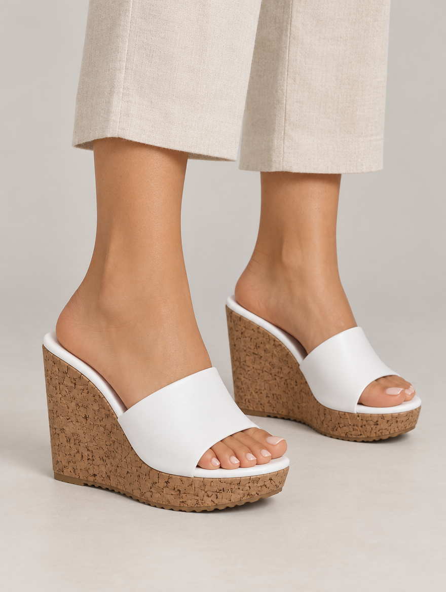 Nicolette – Mule compensée à talon haut femme – Blanc — portée