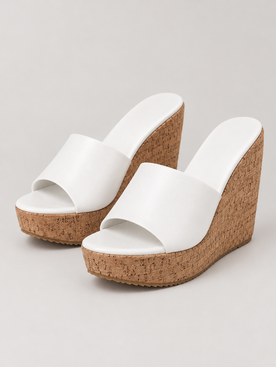 Nicolette – Mule compensée à talon haut femme – Blanc — vue trois quarts