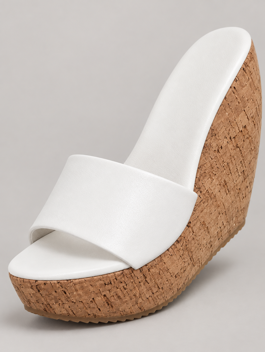 Nicolette – Mule compensée à talon haut femme – Blanc — détail
