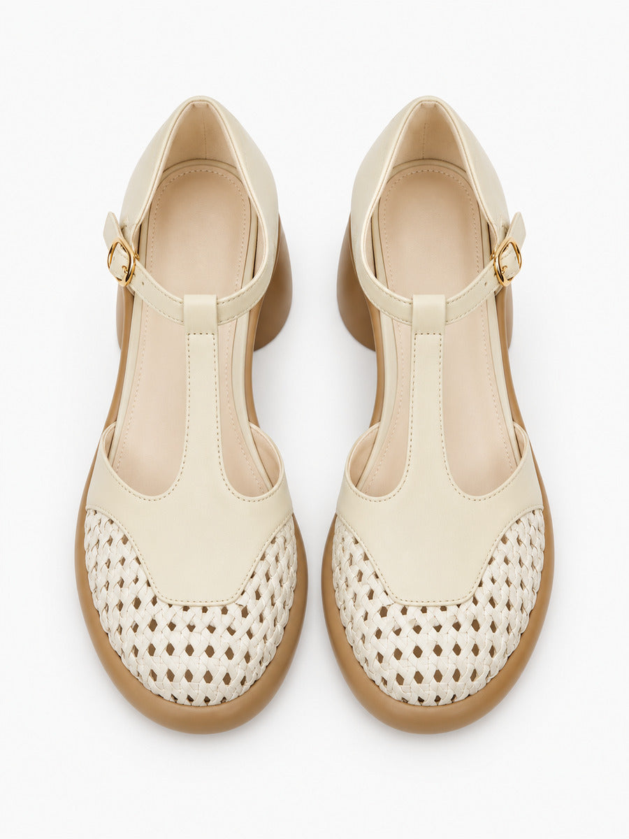 Ilaria – Sandale à talon épais femme – Beige — dessus