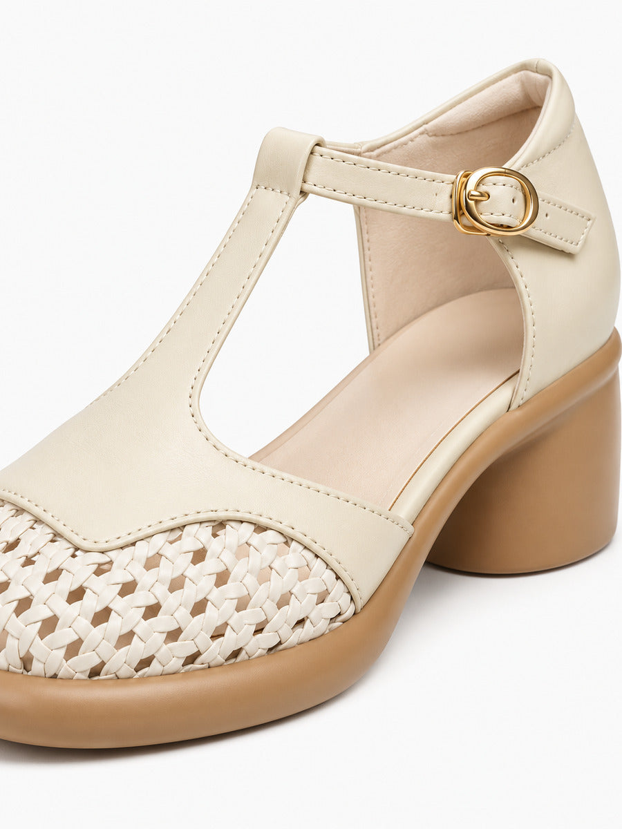 Ilaria – Sandale à talon épais femme – Beige — détail