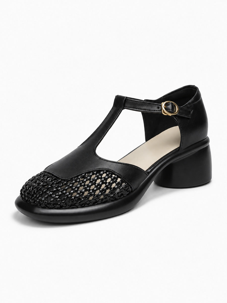 Ilaria – Sandale à talon épais femme – Noir — trois quarts