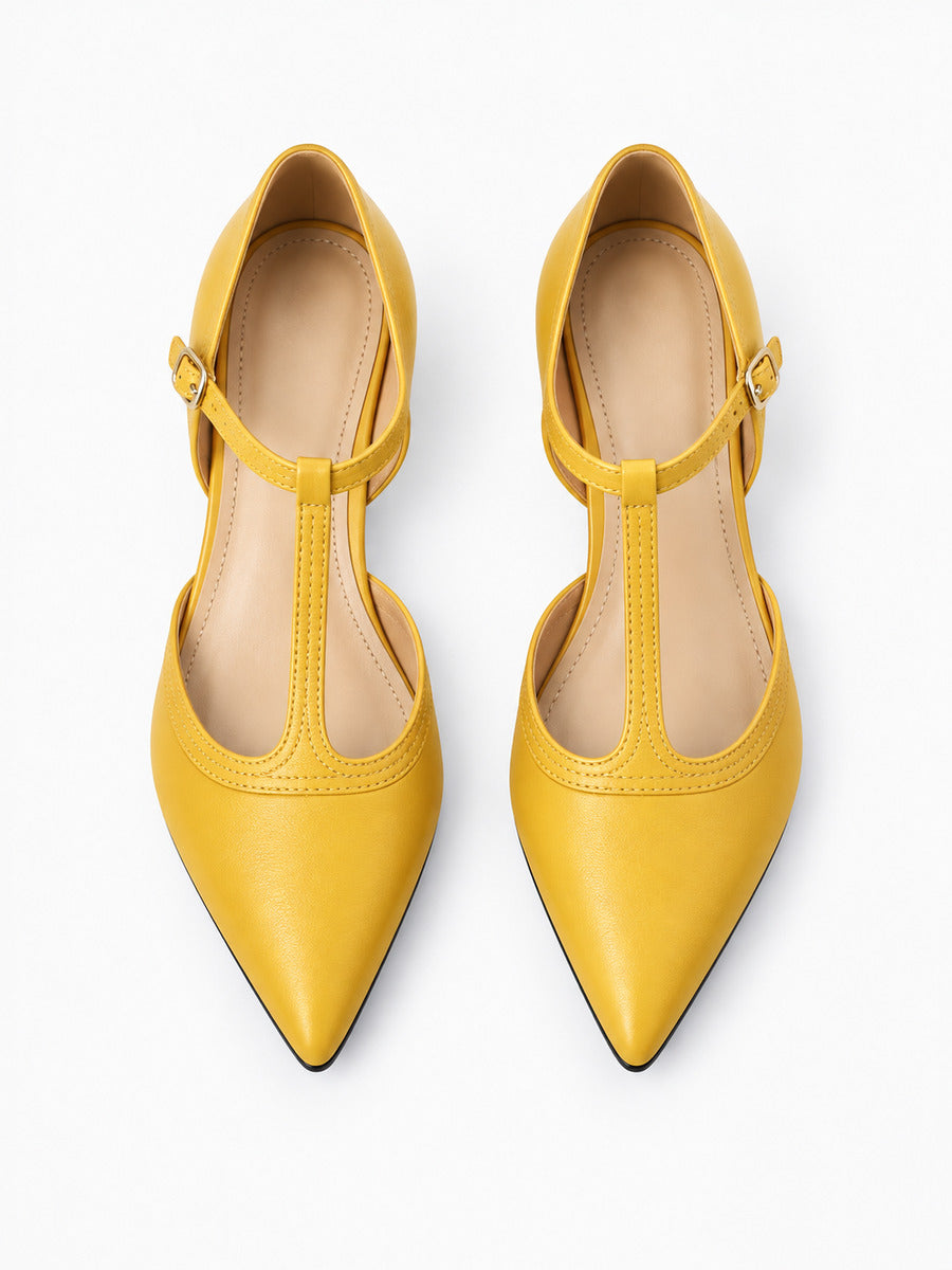 Ingrid – Sandale à bride en T femme – Jaune — dessus