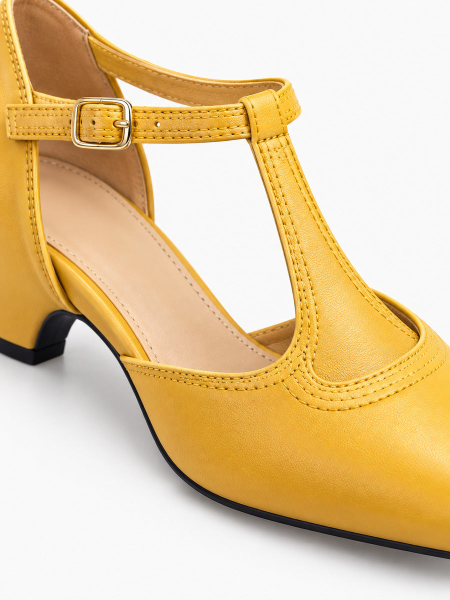 Ingrid – Sandale à bride en T femme – Jaune — détail