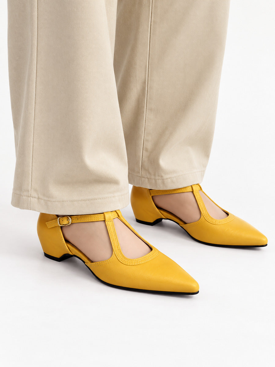 Ingrid – Sandale à bride en T femme – Jaune — portée