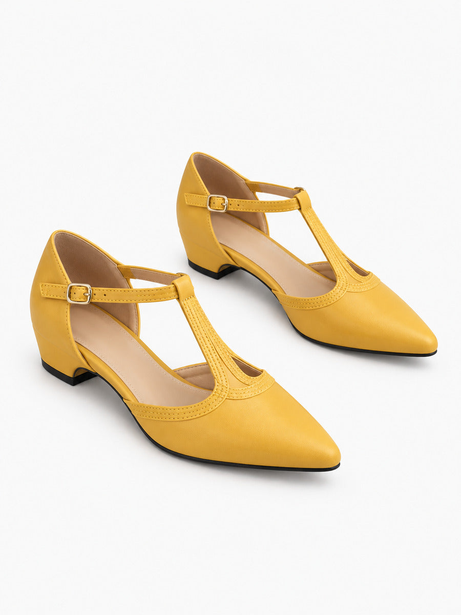 Ingrid – Sandale à bride en T femme – Jaune — trois quarts