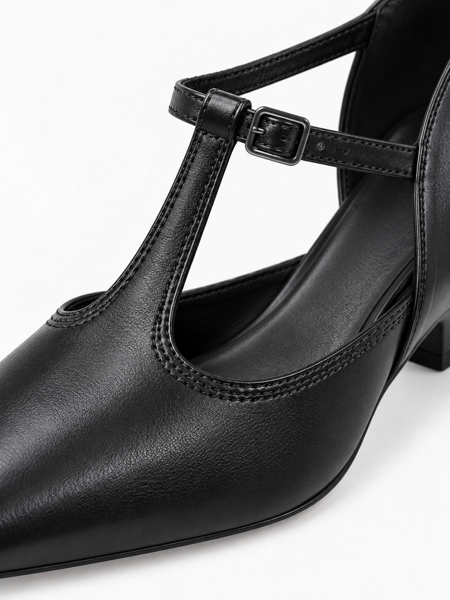 Ingrid – Sandale à bride en T femme – Noir — détail